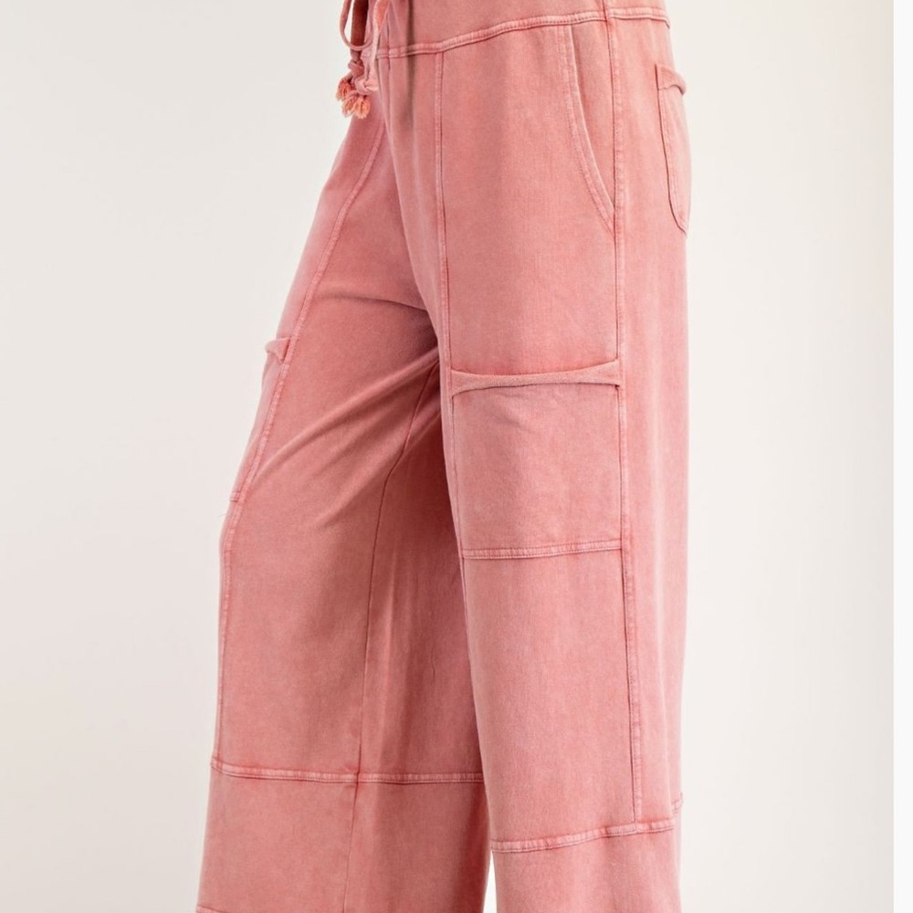 🌺Clearance! LAST FEW! Easel Plus Size Pink Wide-Leg Drawstring Pants - Picture 4 of 7